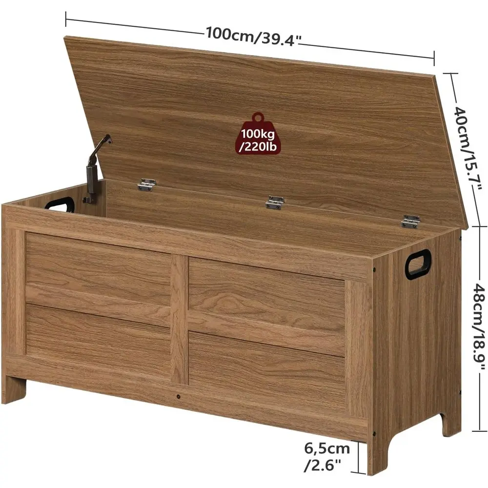 صندوق تخزين كبير باللون البني العسلي، صندوق ألعاب 39.4، مقعد مدخل مع أمان مفصلية، أثاث غرفة المعيشة