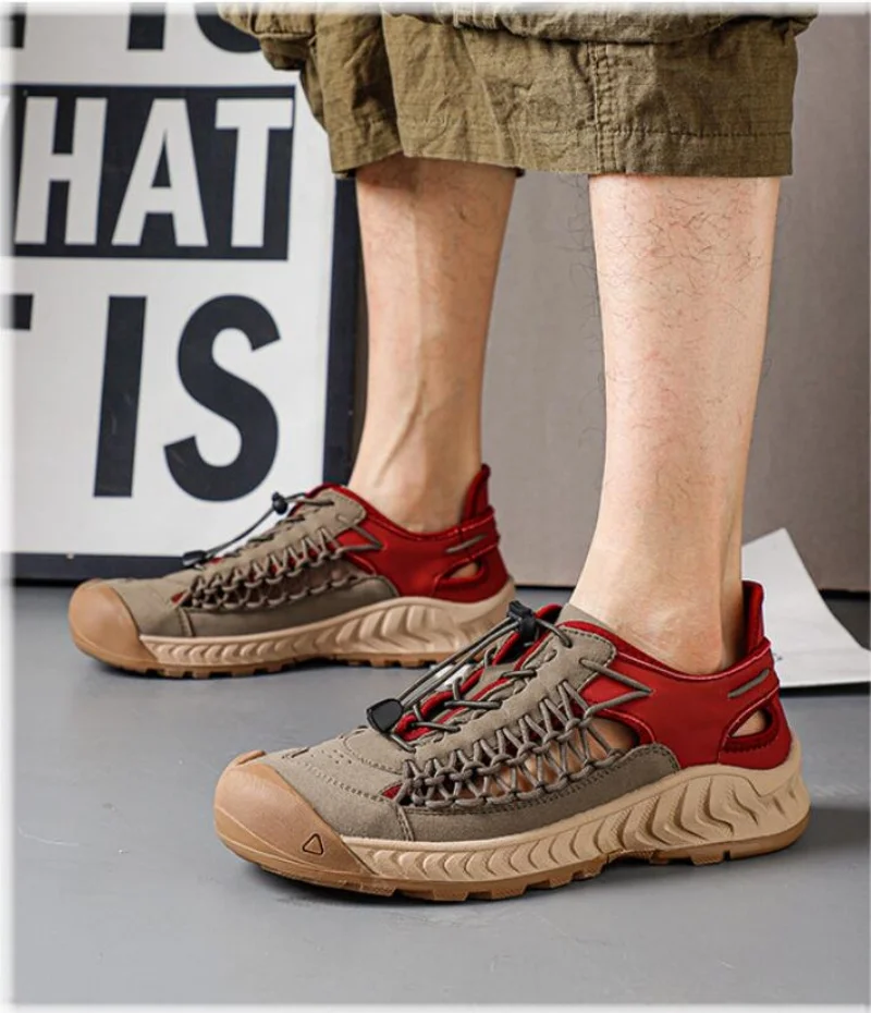 

2026 Sandals men's tide summer new style leather toe cap outdoor leisure sports hollow sandals beach shoes