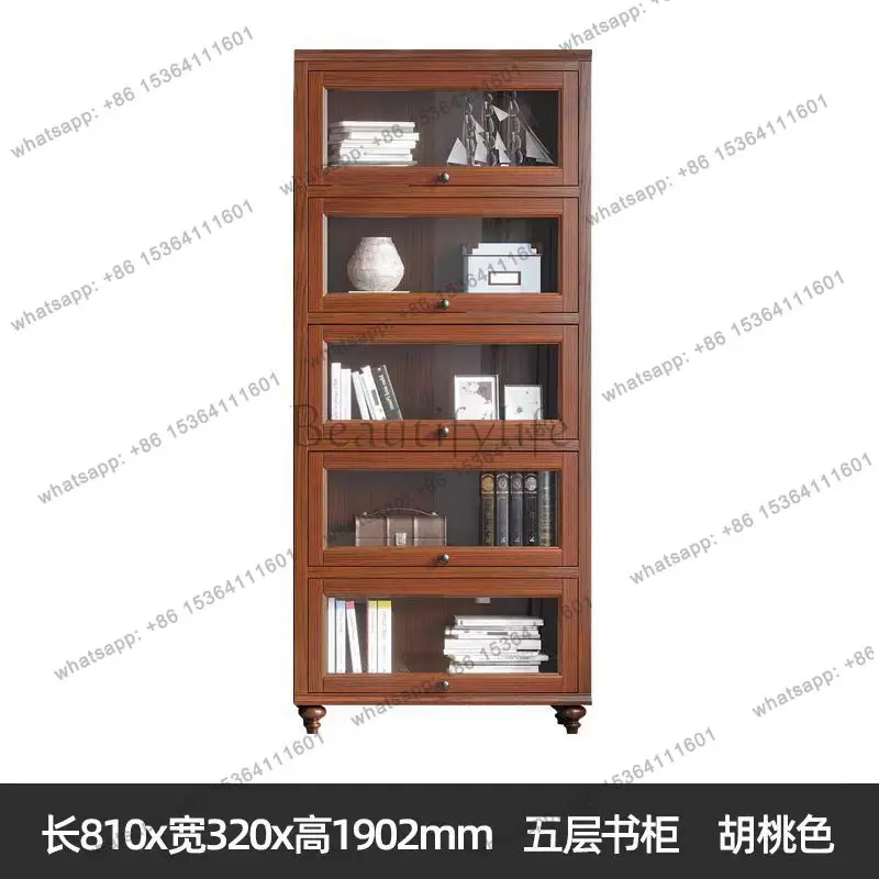 White camellia wood all-solid wood bookcase floor-to-ceiling glass clamshell dustproof storage display display cabinet
