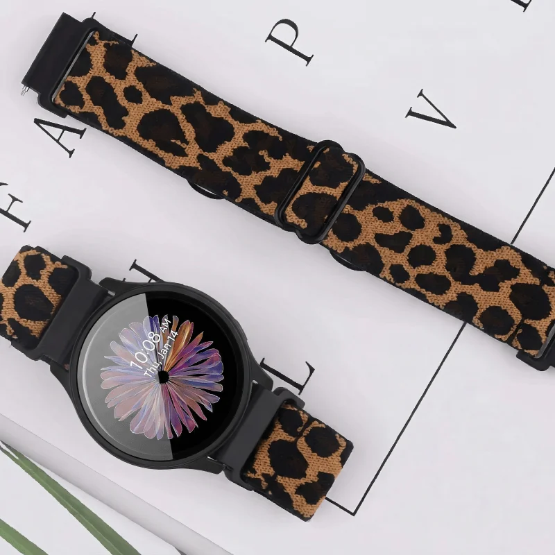 Glas+Hülle+Armband für Samsung Galaxy Watch 7 6 5 4 40mm 44mm Nylon Leopardenmuster Armband für Galaxy Watch 4 5 6 7 Stoßfänger-Schutzhülle