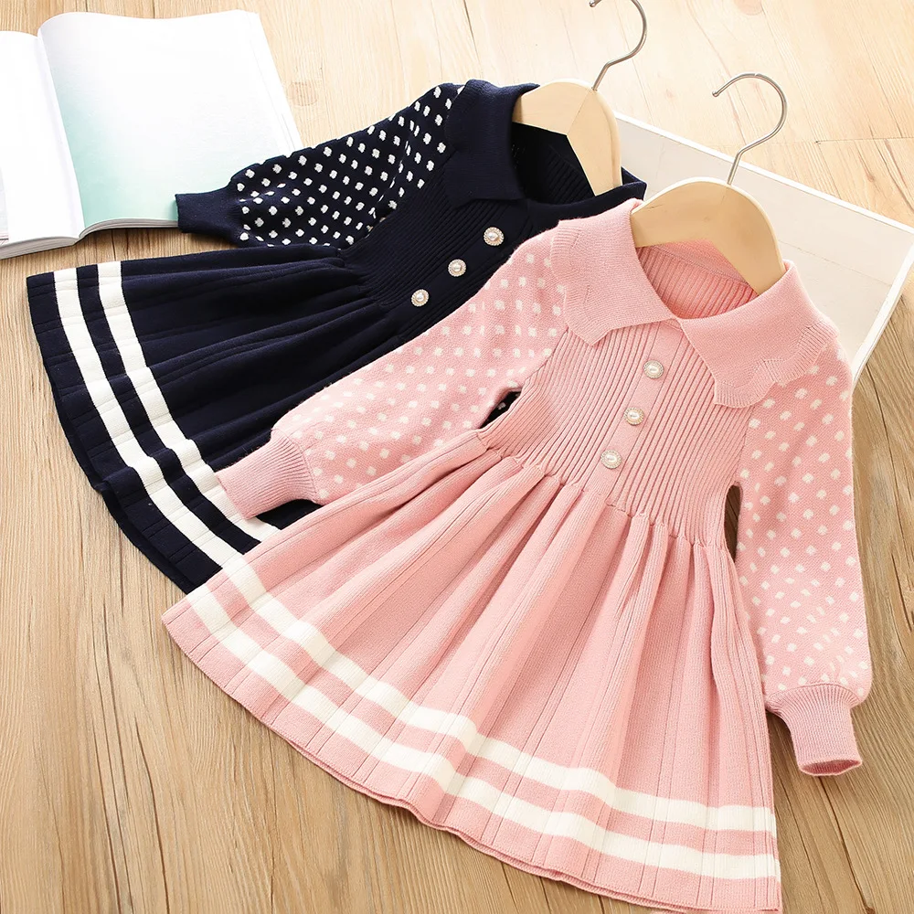 

Children's dress 2025 autumn/winter new fashion 2-6 years old sweet fashion slim long sleeve knitted princess dress