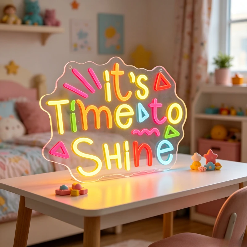 It's Time To Shine LED Neon Light Dimmable USB Wall Light for Nursery Kids Bedroom Baby Shower Birthday Party Home Decor Gift
