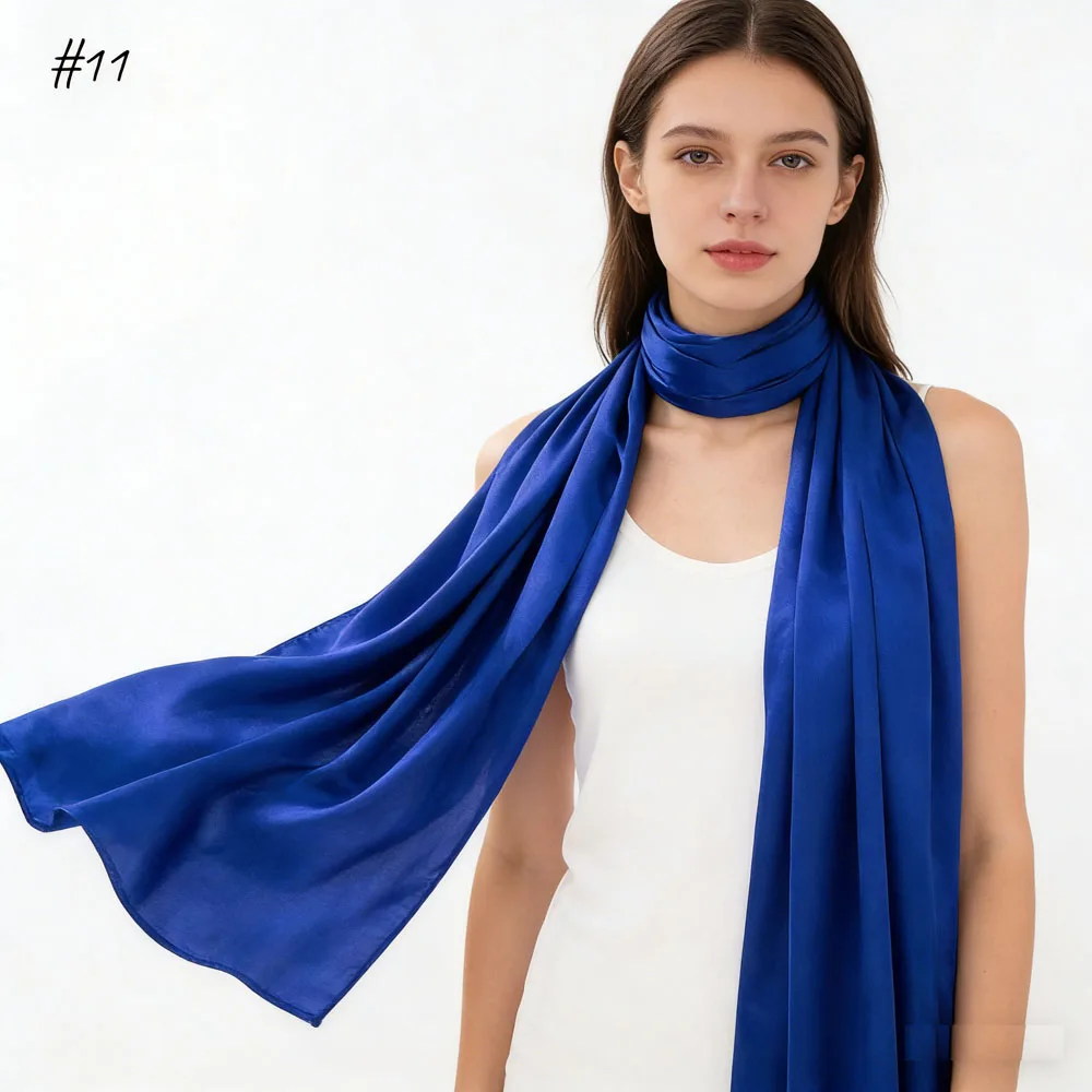 

Яркий атласный шелковый мусульманский хиджаб для женщин, длинный шарф, шаль, исламская повязка на голову, тюрбан, банданы, мягкий гладкий молитвенный платок, 19 цветов