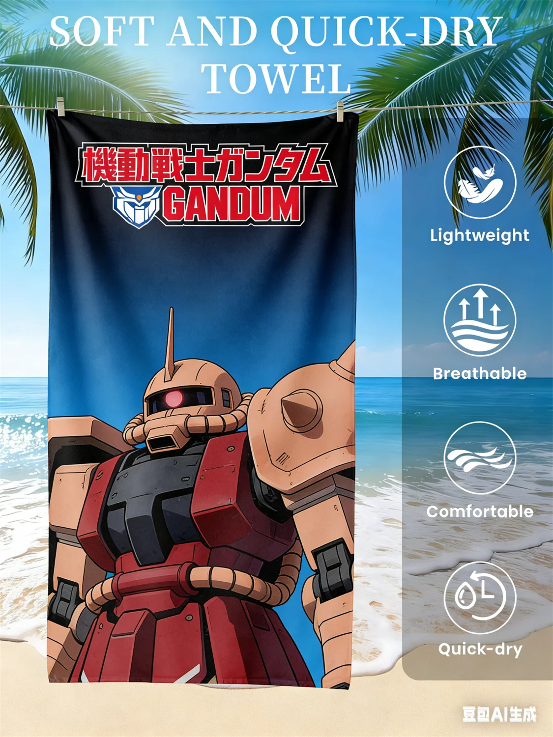 

Gundam Beach Towel, Anime Fan Favorite Mecha Print Quick-Dry Towel for Beach, Pool, Vacation and Sci-Fi Enthusiasts
