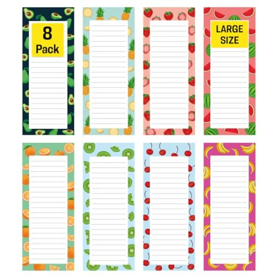 

8 Large Magnetic Notepads Big Notepads for Grocery List, Shopping List, To-Do List, Reminders Strong Magnetic Back Memo Pads wi