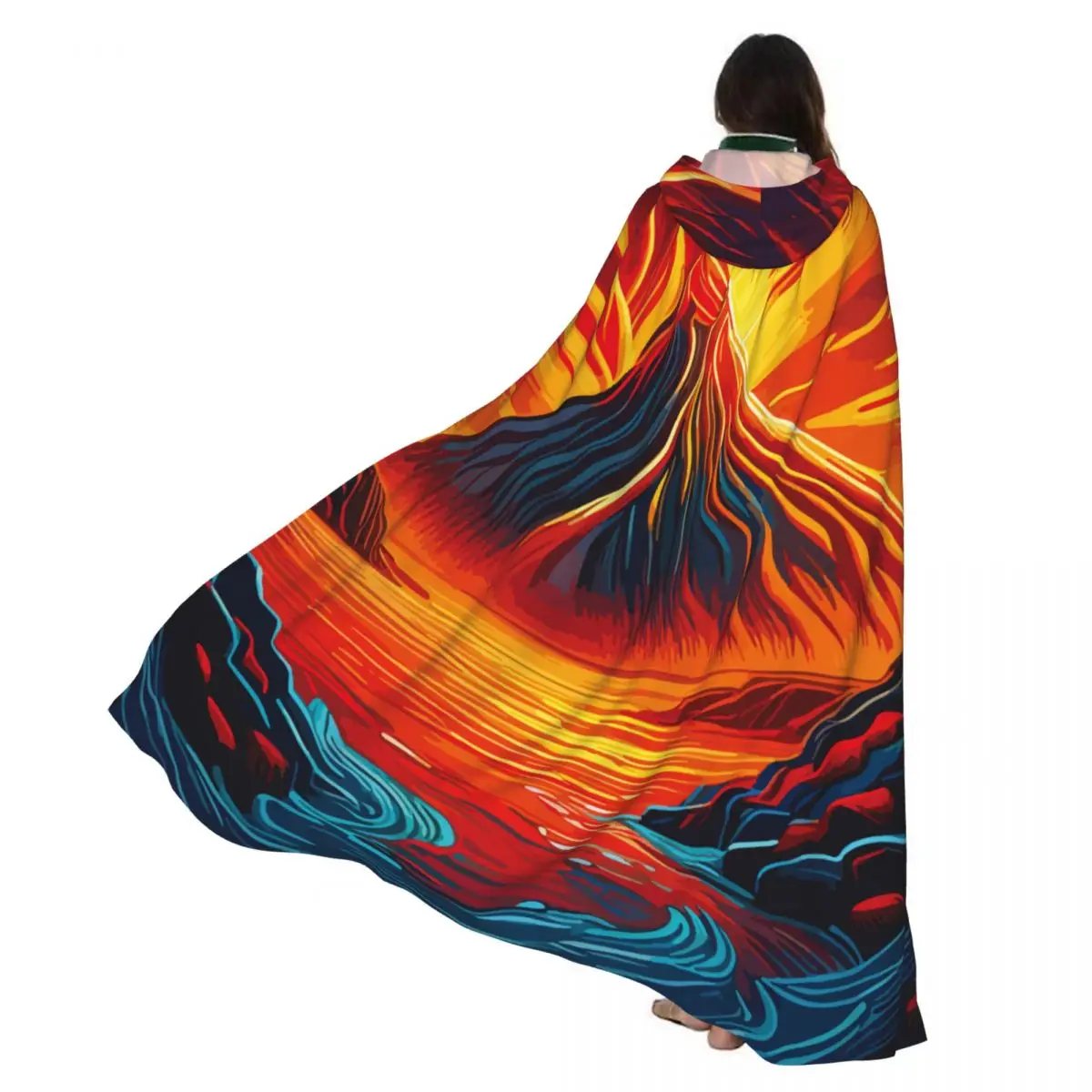 

Volcano Crater Eruption Hooded Cloak Coat Halloween Cosplay Costume Vampire Devil Wizard Cape Gown Party