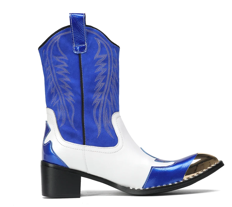 Mode Spitz Männlichen Stiefeletten Plus Größe Party Schuhe Stickerei Cowboy Stiefel Aus Echtem Leder Männer Motorrad Kurze Stiefel – Detail 3