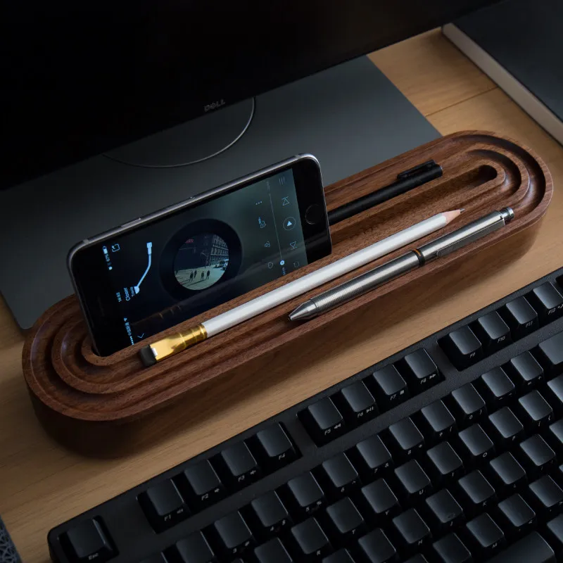 Paperclip Style Wooden Storage Box Black Walnut Pen Holder for Desk Pencil Case Office Desktop Catchall Tray Organizer