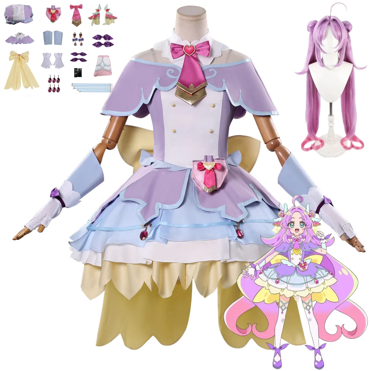 

Anime Star Detective Precure! Akechi Anna Cosplay Costume Pretty Cure Purple Lolita Skirt Wig Woman Cute Masquerade Suit