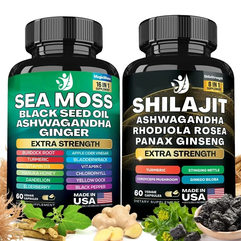 

Набор из двух предметов Seaweed+shilajit включает в себя 180 капсул черного семянного масла, куркумы и т. д., обеспечивает формулы 8 в 1 и 16 в 1.