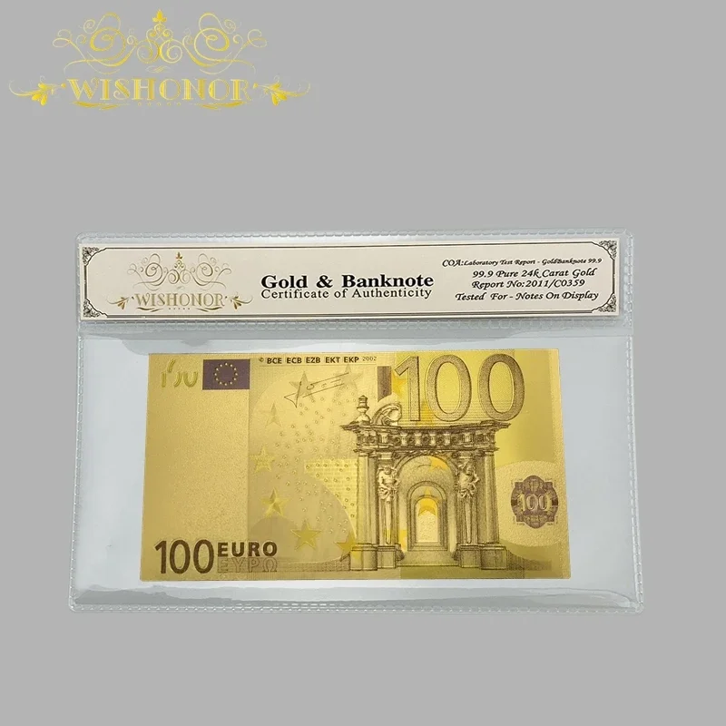 Wholesale Color Euro Banknotes 20 Euro Banknote in 24k Gold Plated With Plastic COA Frame For Gifts and Collection