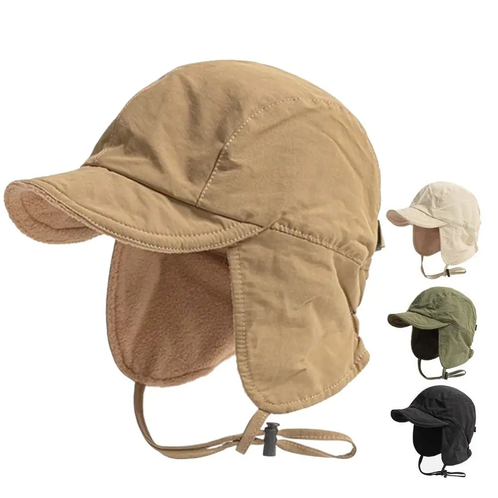 Japanese Retro Bomber Hat Windproof Solid Color Velvet Pilot Hat Ear Protection Ski Earflap Bonnet Outdoor Cycling Caps