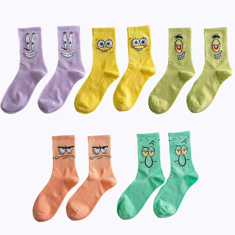 Cute Spongebob Socks Patrick Star Squidward Tentacles Cartoon Socks Pure Cotton Male Trend Tube Socks Student Socks