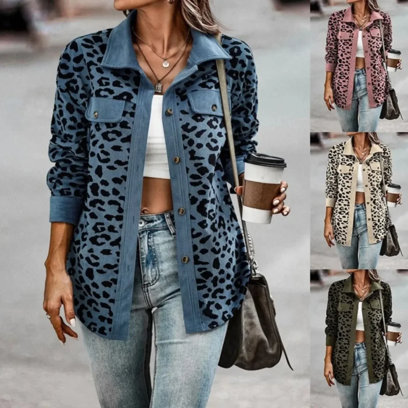 

Autumn And Winter 2024 Fashion Leopard Print Button Long Sleeve Jacket Woman