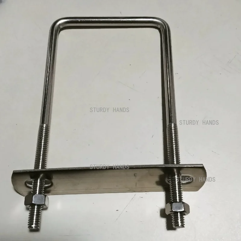 2PCS Stainless Steel Square U‑Bolt Kit, U‑Shaped Pipe Clamp Bolt with Nuts & Backing Plate, Tube Fastener Hardware,M6/M8/M10