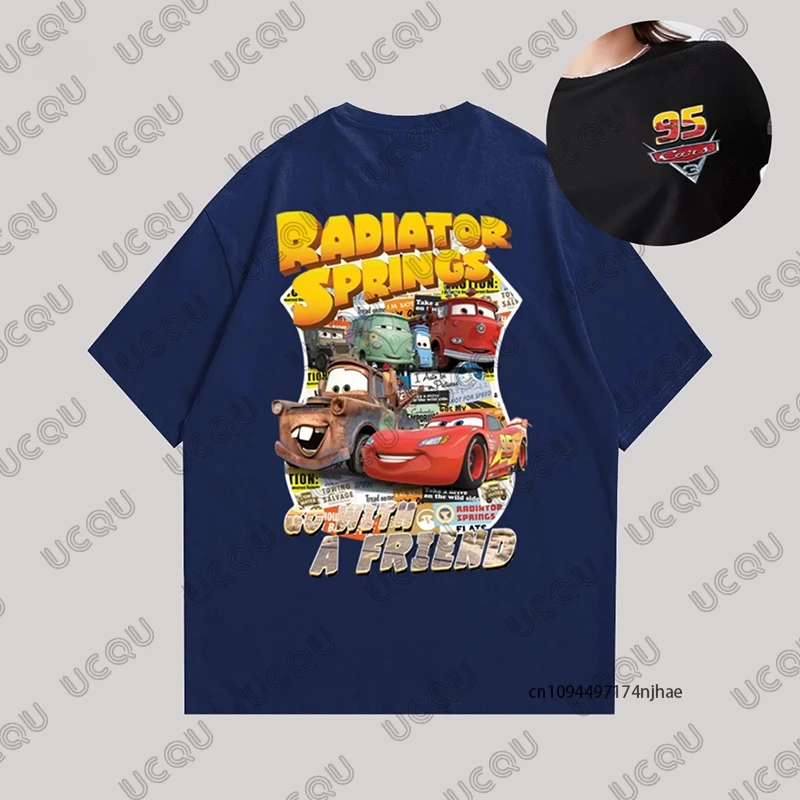 Été foudre Mcqueen radiateur ressorts 95 voitures impression T-shirt pour femmes hommes à manches courtes coton t-shirts Vintage décontracté Couple haut