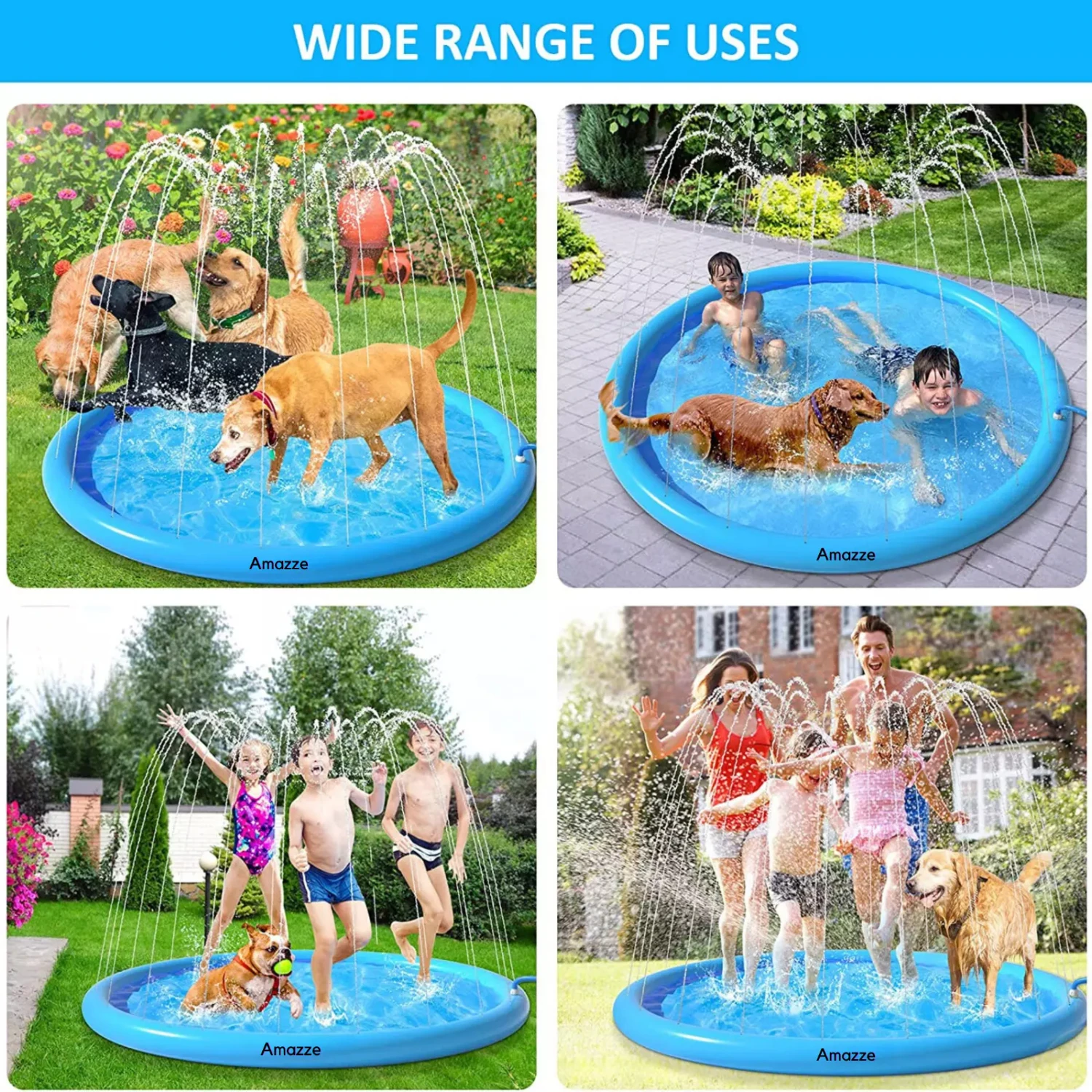 

Splash Pad 59”, 67" Size Sprinkler Play Mat for Dogs & Extra Large Pool