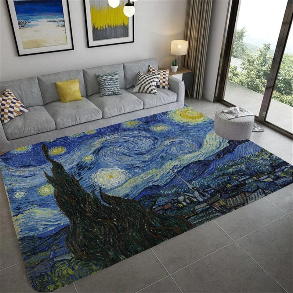 Starry Sky Carpet Van Gogh Art Painting Bathroom Rugs Non-slip Bedroom Mats Welcome Mat Floor Decorative Carpet for Living Room