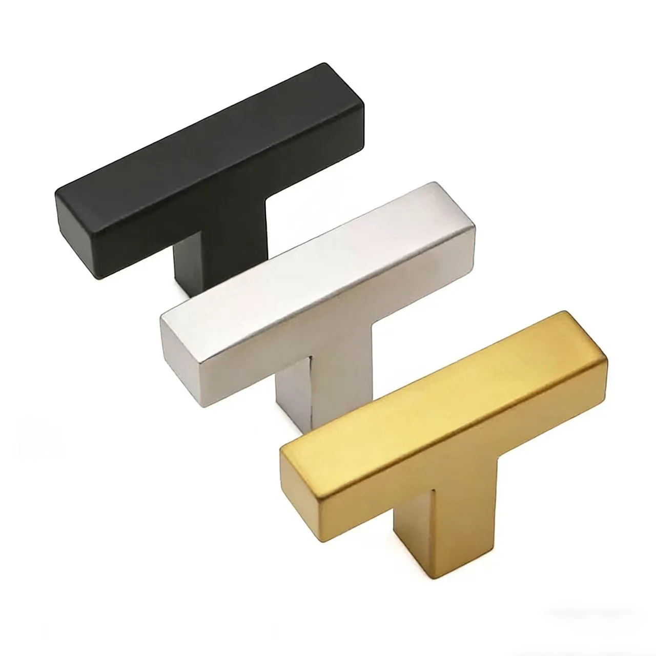 20PCS 50mm Aluminum Alloy T Handle Black Brushed Silver Drawer Pulls for Kitchen Bedroom Wardrobe