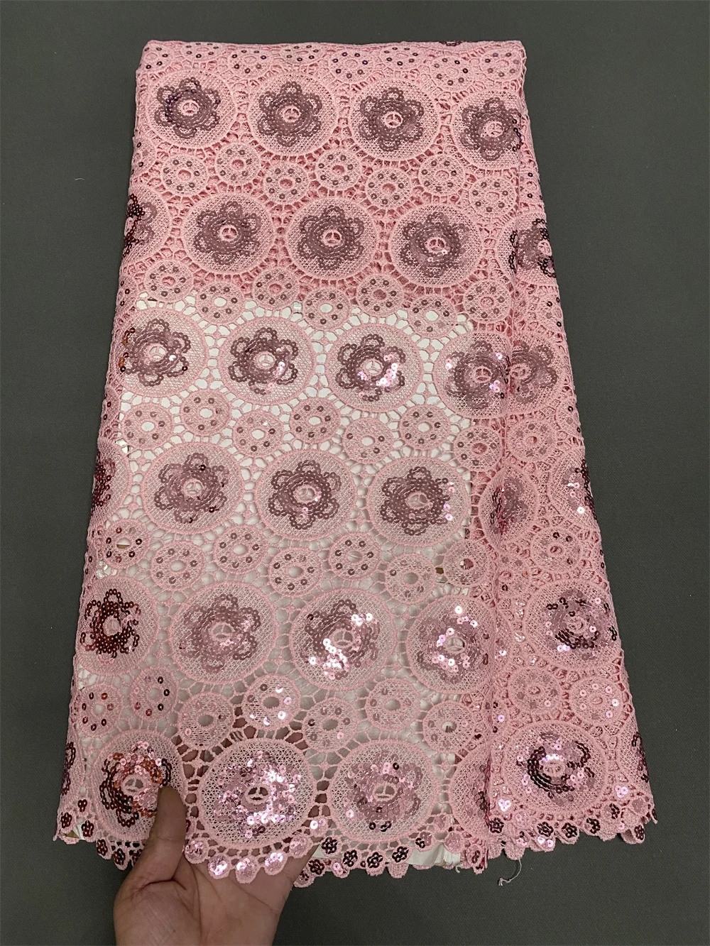

Африканская кружевная ткань с блестками, высокое качество, тюль, кружево, французская нигерийская сетка, кружевная ткань с бисером, розовая для шитья свадебного платья, 5 ярдов