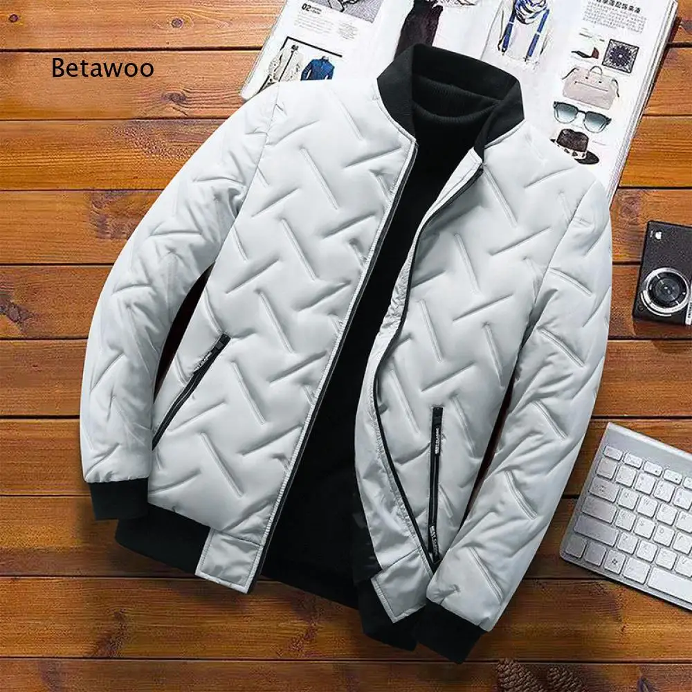 Men Autumn Winter Casual Quilted Jacket Stand Collar Zip Up Coat Multi Zipper Pockets for Daily Commute and Weekend Outings