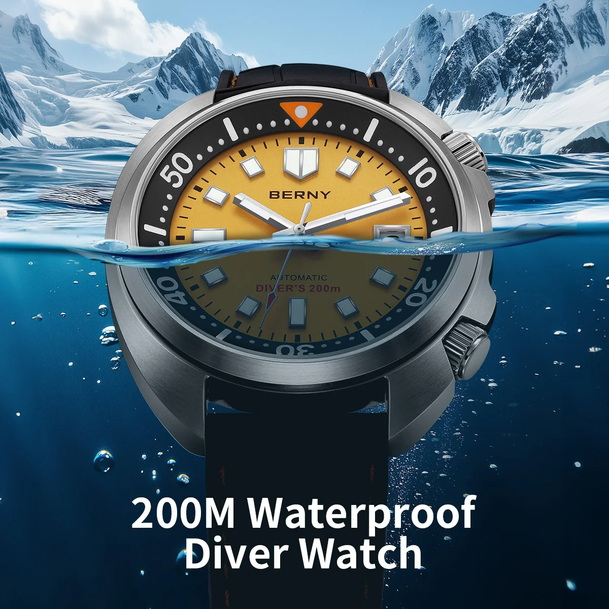 BERNY Automatic Diver Watch for Men Super Luminous Wristwatch Sapphire Swim Sport Mechanical 20ATM Compressor Diving Men Watches