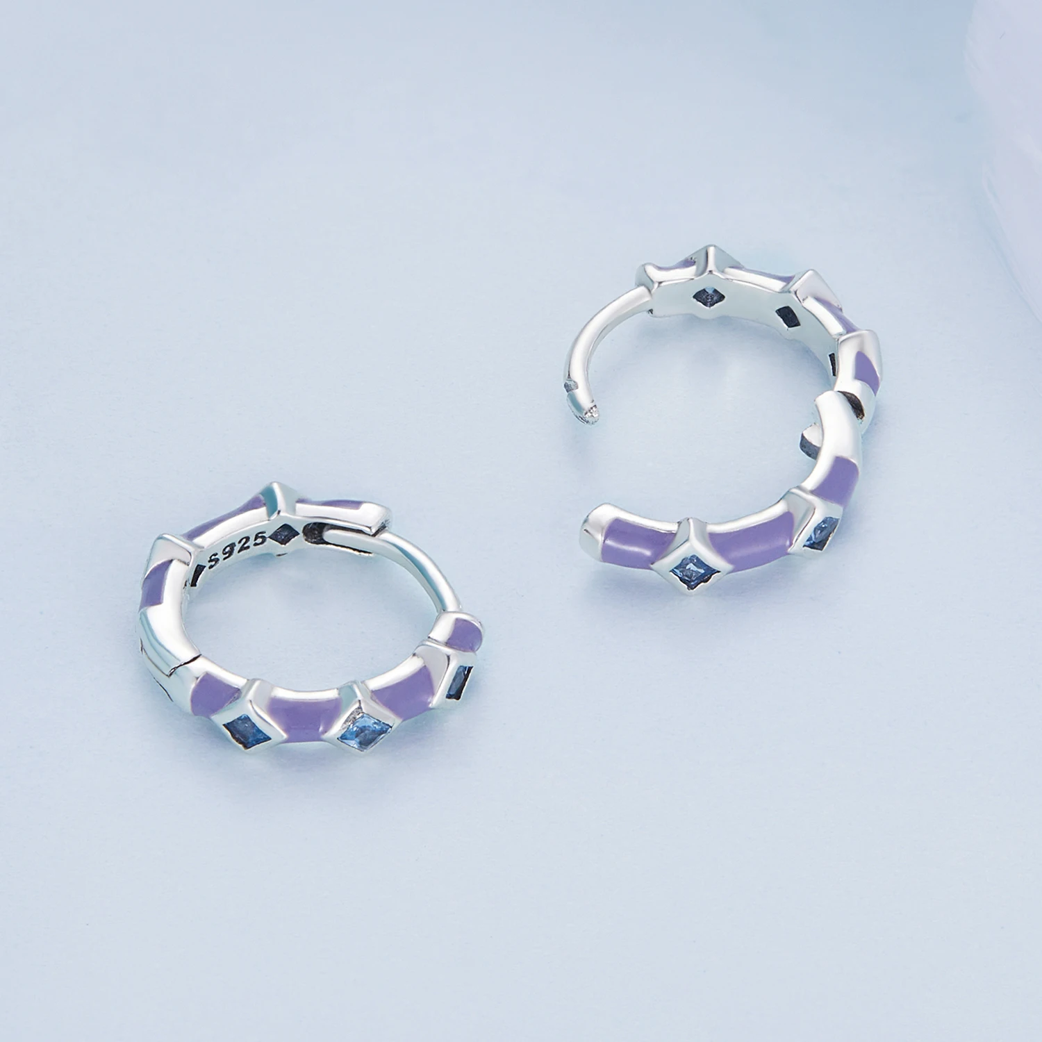 

Simple Blue Dripping Oil Zircon Hoop Earrings Purple S925 Sterling Silver Sea Blue Spinel Women Earrings