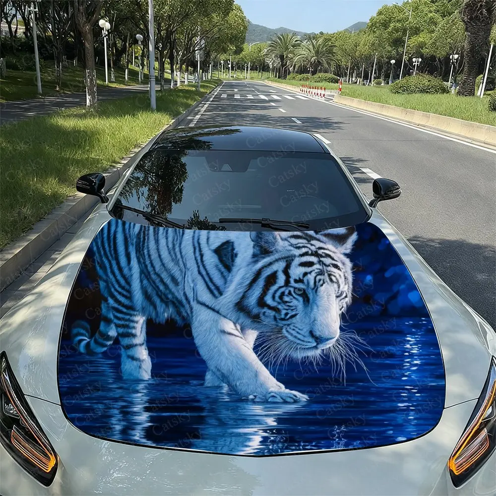 Autocollant de capot de voiture tigre blanc, facile à installer et à retirer, décoration de voiture du jour de l'indépendance, adapté à l'extérieur du berline de classe A A
