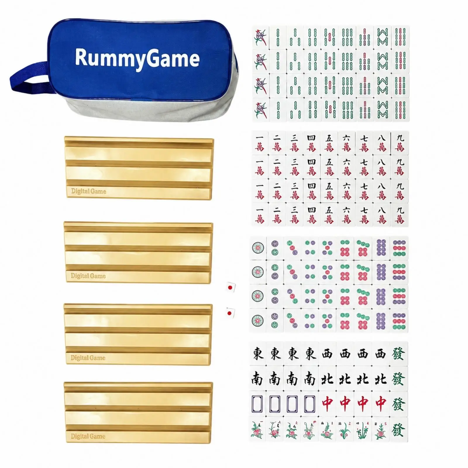 Strategy Mahjong Card Game with English Instructions and Portable Bag for Friendly Four Player Tabletop Entertainment