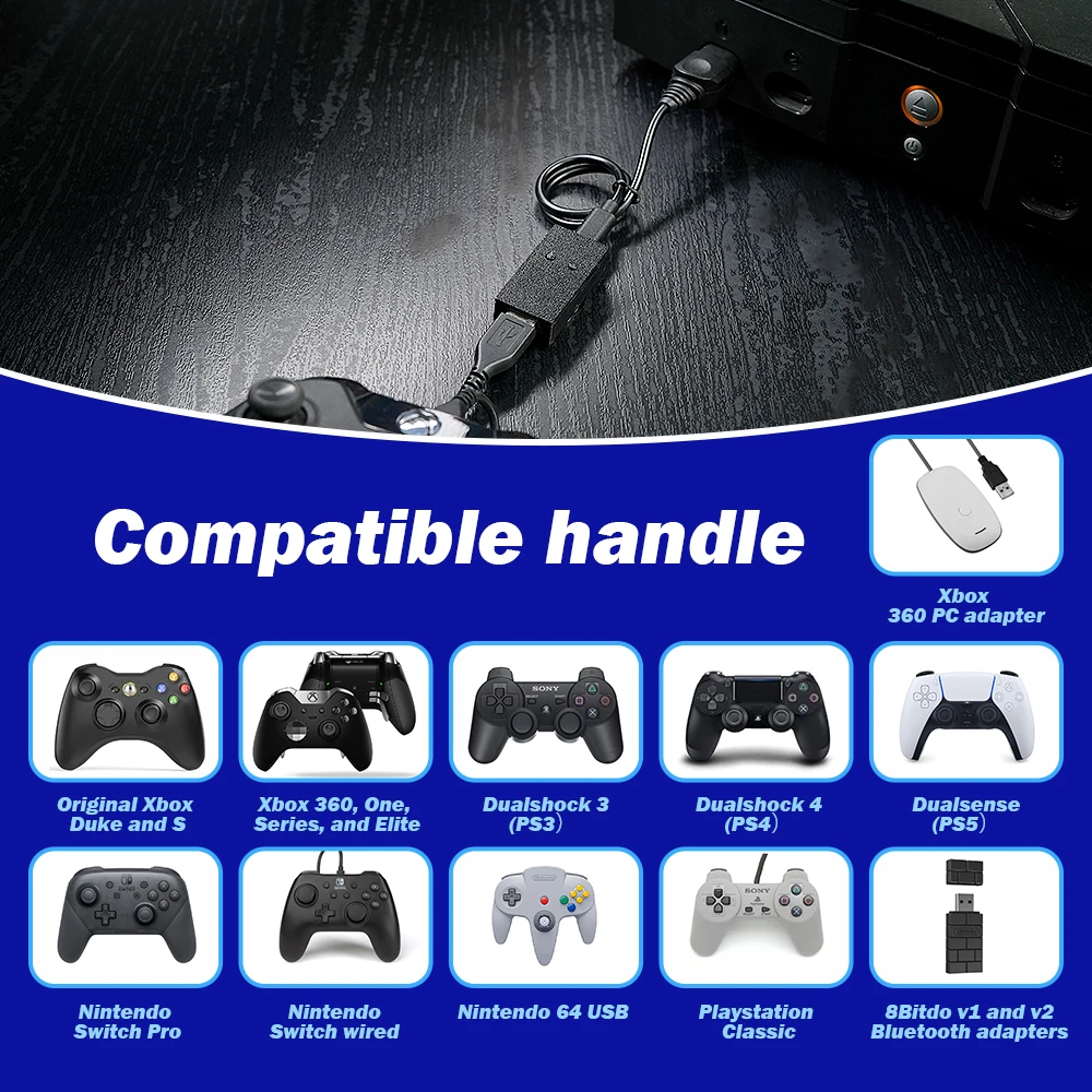 OGX Mini Controller Adapter For Original Xbox/PS3/Switch/PC Game Console Supports Xbox 360/PS4/PS5/Switch Pro/N64 USB Controller