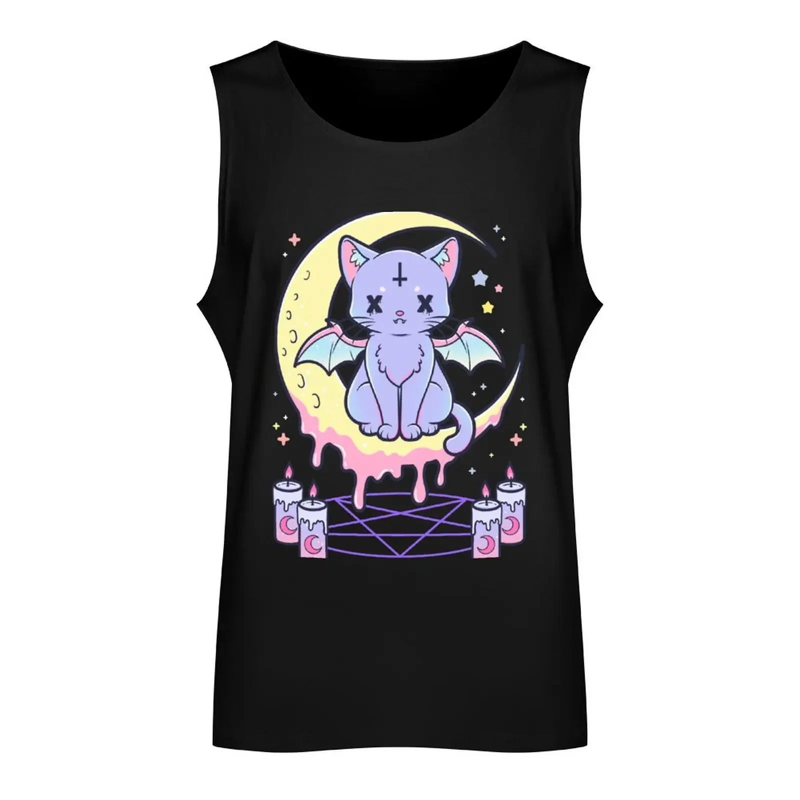 Kawaii Pastel Goth Cute Creepy Occult Cat Tank Top clothes for men t shirts Sportswear for men