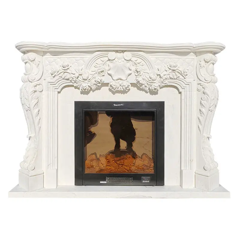 Marble fireplace, natural stone, French European style light luxury carved fireplace, mantel, porch cabinet, white jade stone