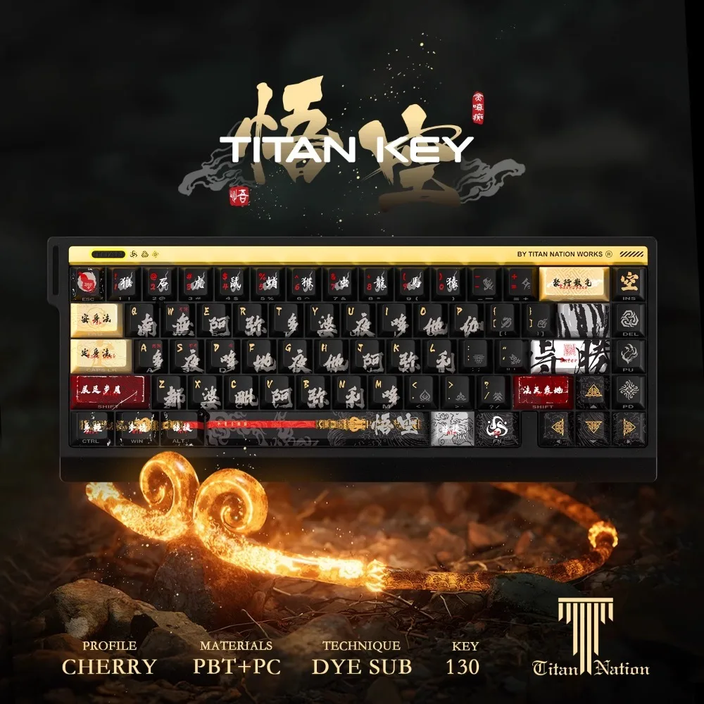 Titan Nation keyboard keycaps Black Myth Wukong 130 keys full set of PBT+PC original height light transmission ergonomic design