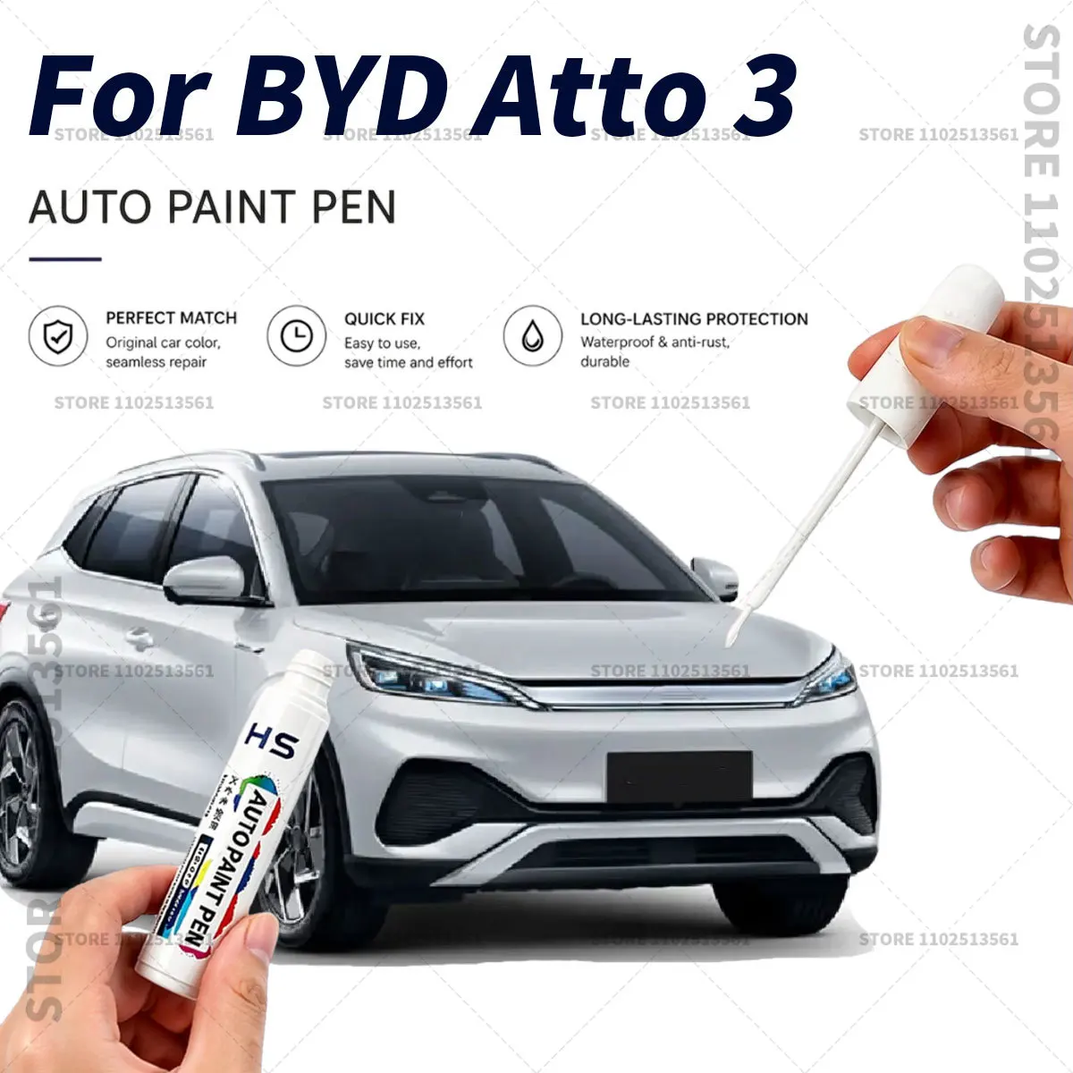 For BYD Atto 3 Touch Up Paint Pen Quick Repair Car Scratch Chip Paint Brush Surf Blue Tarol Purple White Ski Oxygen Blue Grey