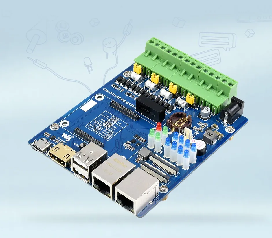 RS485 Base Board (B) for Raspberry Pi Compute Module 4, Gigabit Ethernet, 4CH Isolated RS485