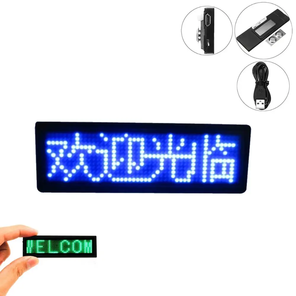 Mini Led Digital Display Rechargeable Bluetooth App Control Programmable Name Badge Durable Scrolling Message Tag For Festivals