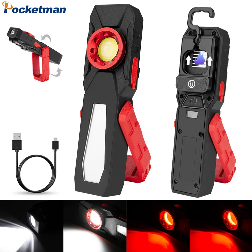 Magnetic COB LED Working Light USB Charging Flashlight Inspection Light Handy Torch Portable Lantern With Hook Mobile Power Bank