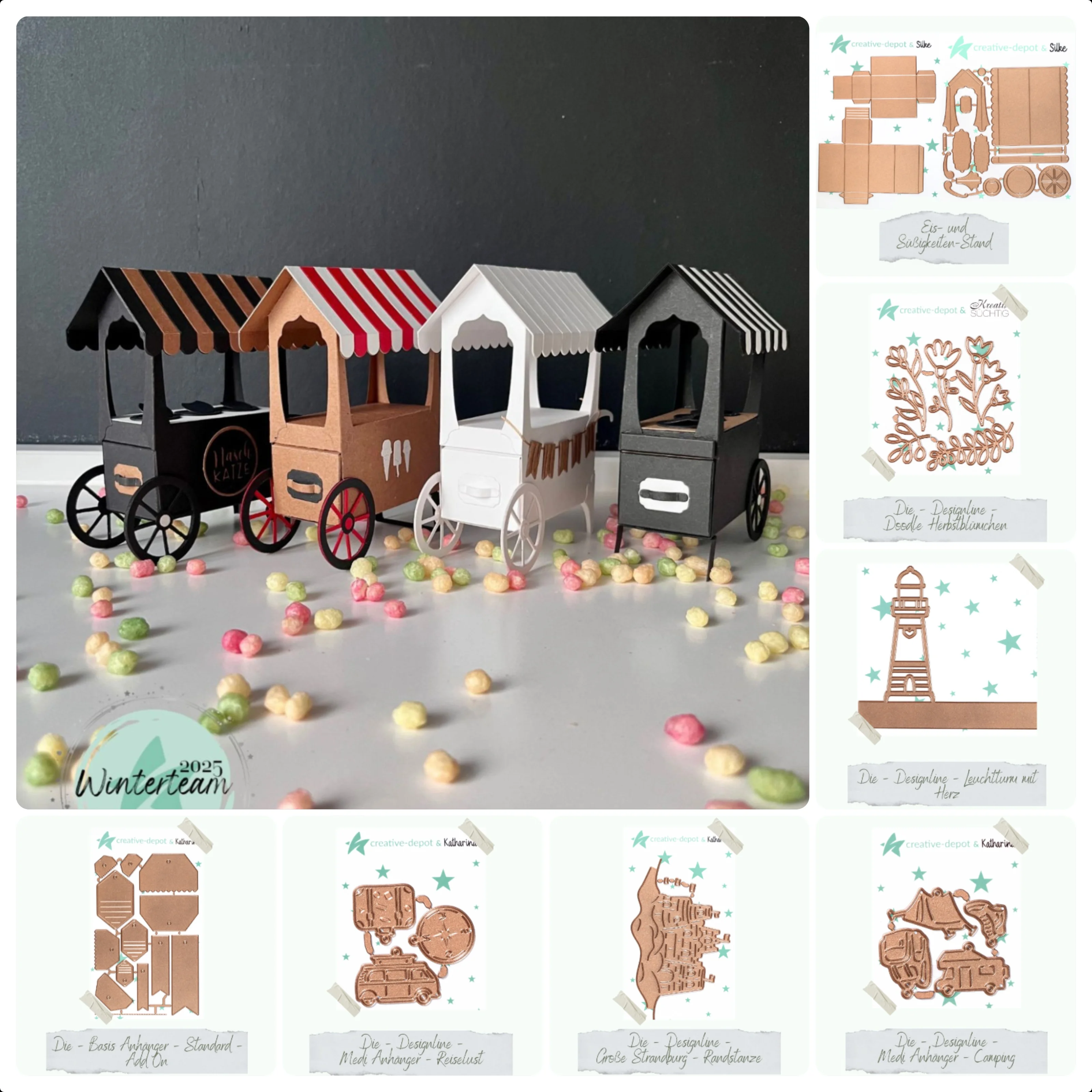 Mini Caravan 3D Ice Cream and Candy Stand Lighthouse Flower Cutting Dies for New 2025 Scrapbooking Card Making Craft Supplies