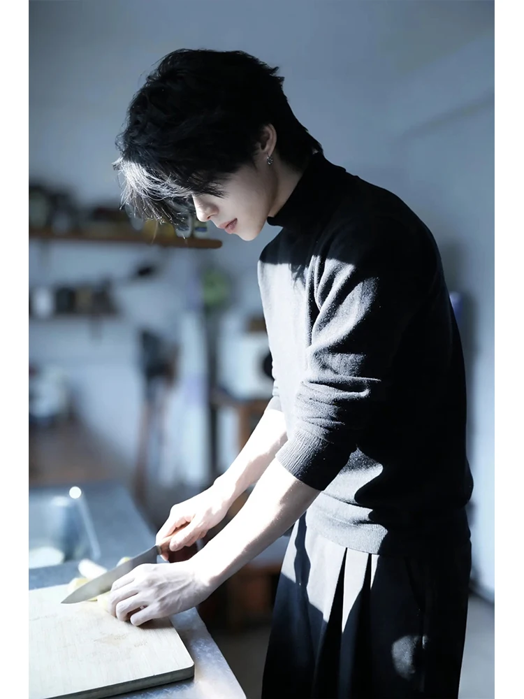 

Мужской утепленный флисовый свитер с высоким воротником, зимний теплый базовый слой, приталенный, в корейском стиле, с длинным рукавом, с круглым вырезом