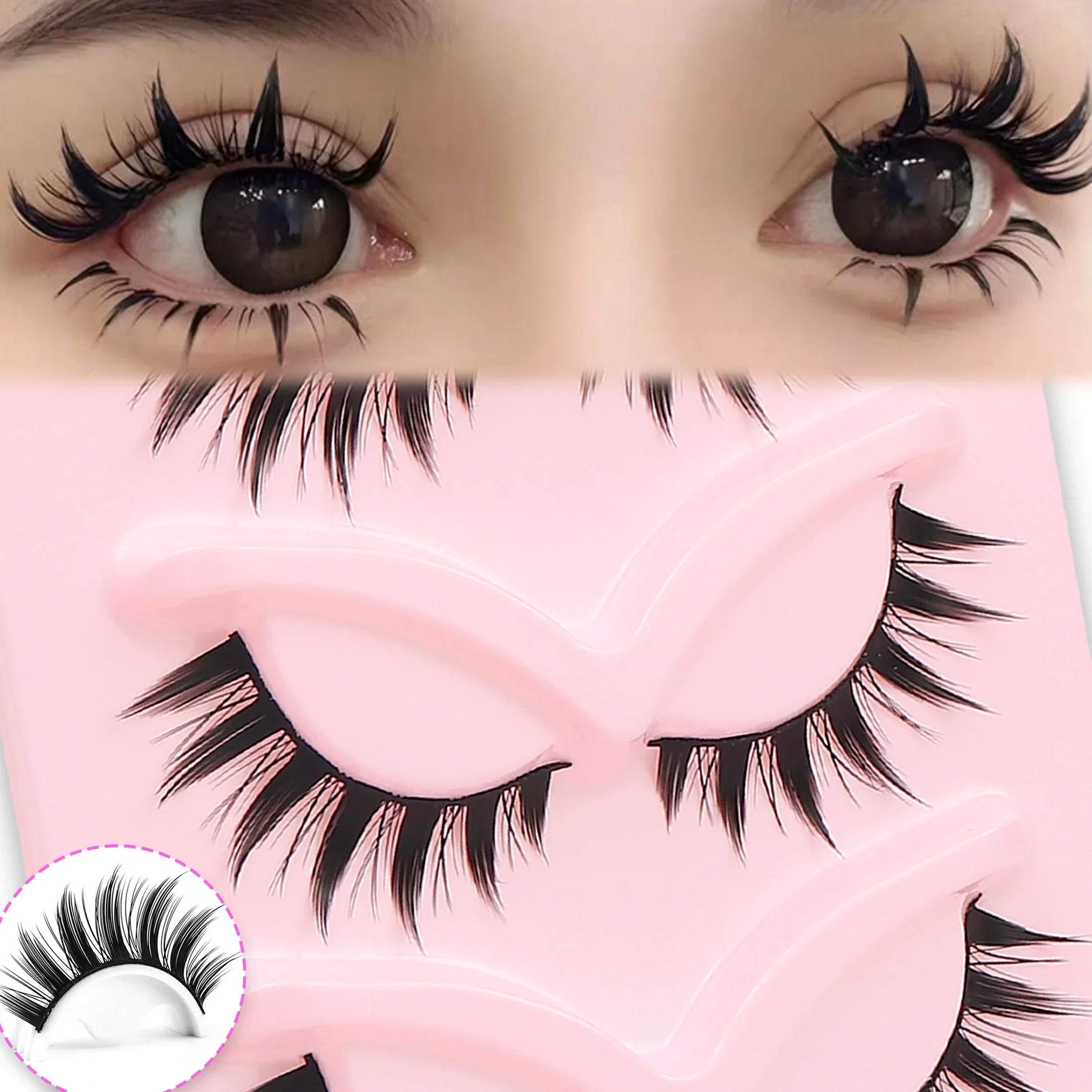 5 Pairs Spiky Fox Eye Strip False Eyelashes Wispy Criss‑Cross Long Tail Dramatic Fake Lashes For Cosplay Party Makeup