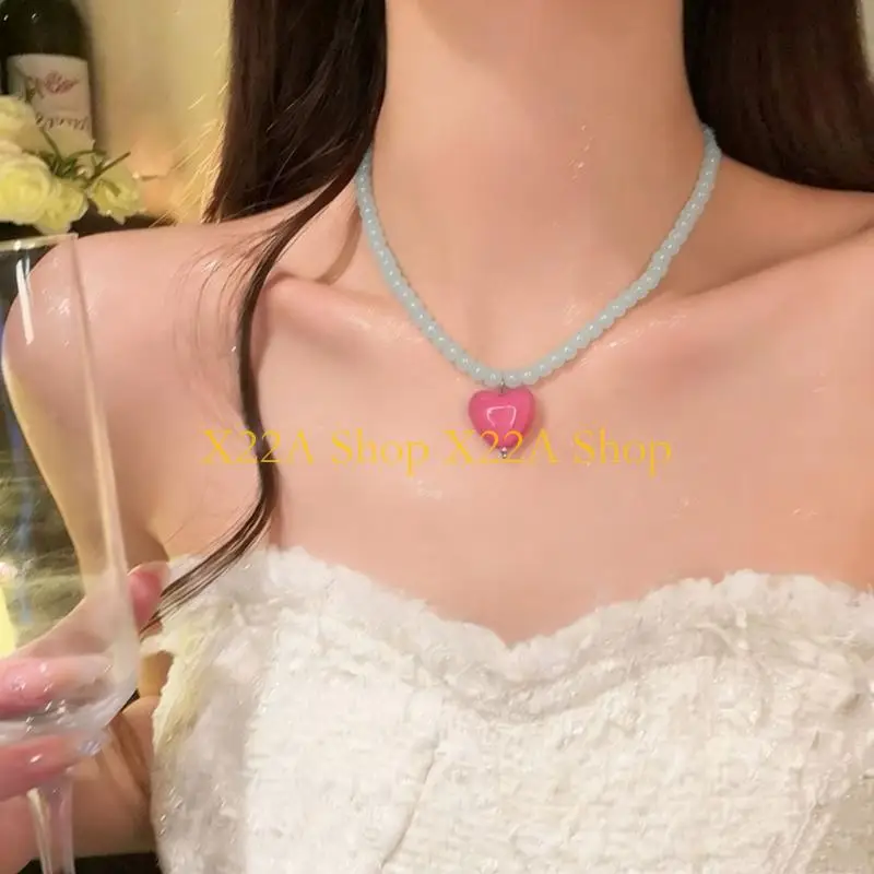 Unique Lovely Multicolor Heart Beaded Collarbone Chain Necklace With Adjustable Length For Casual Outfits And Gifts
