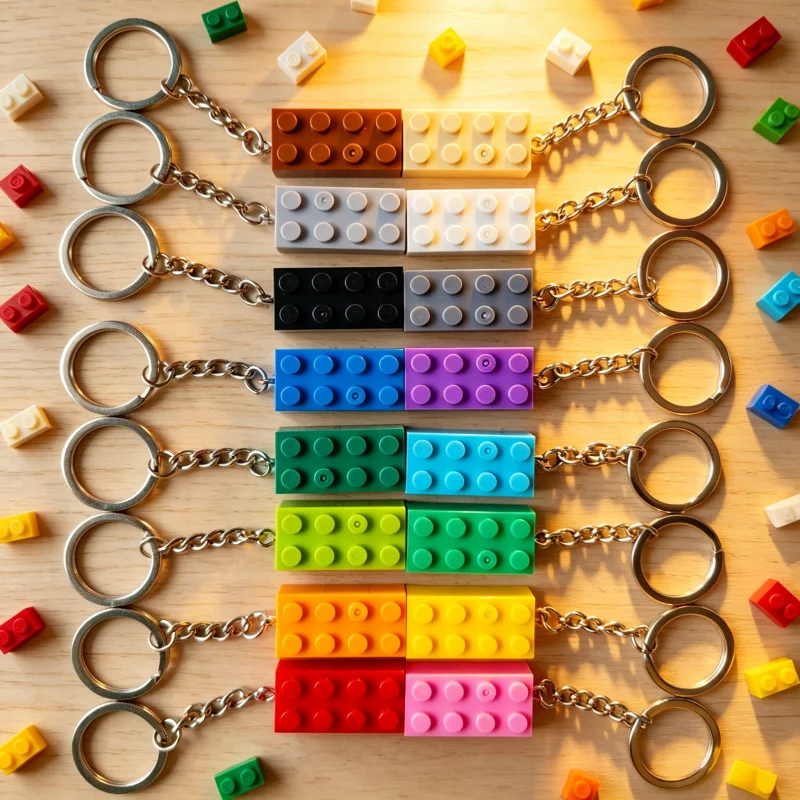 

10PCS/Set Random 2x4 Key Keychain Pendant Small Beads Tall Brick Colorful Chain Gift Jewelry DIY Accessory Hanging Decoration