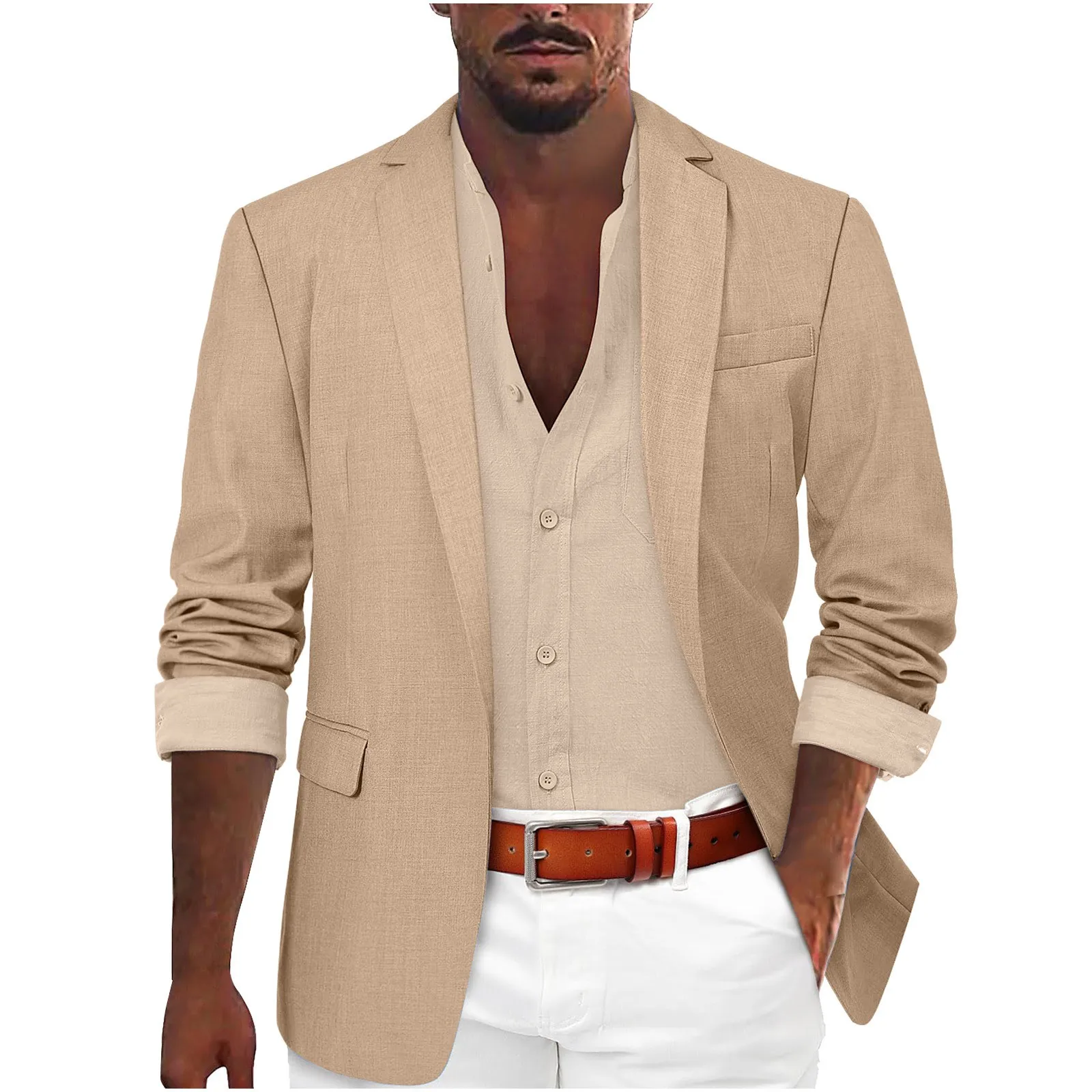 Men\'s Linen Casual Suit Jacket Summer New Solid Color Refreshing Breathable Slim British Cotton Linen Suit Retro Simple Top