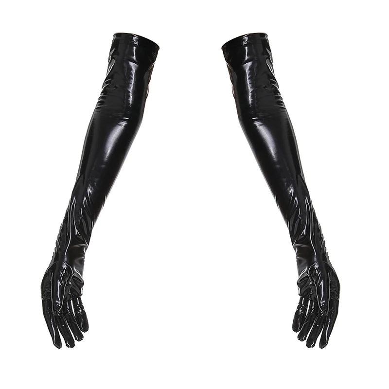 Sexy Women Faux Leather Gloves PVC Shiny Latex Long Gloves Punk Mitten Party Clubwear Cosplay Stage Costume Accessories