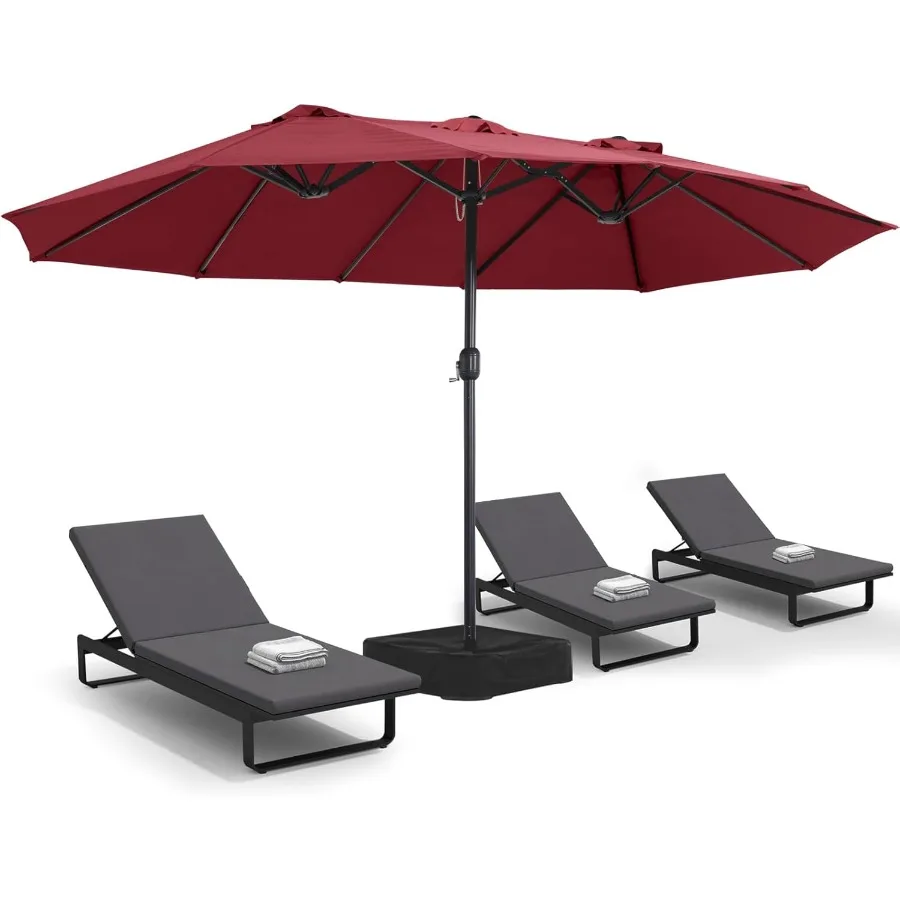 Sombrilla exterior grande de doble cara de 15 pies con base resistente para protección solar y sombra en jardines, patios traseros y piscinas