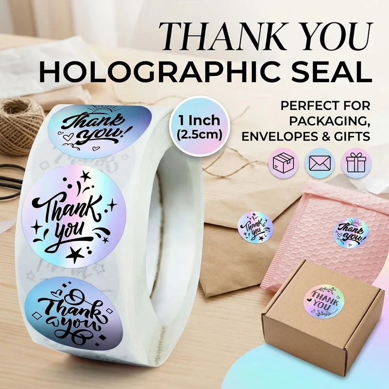 Laser Thank You Stickers Holographic Sealing Labels Adhesive Envelope Seals Gift Packaging Wedding Party Favor Decorations