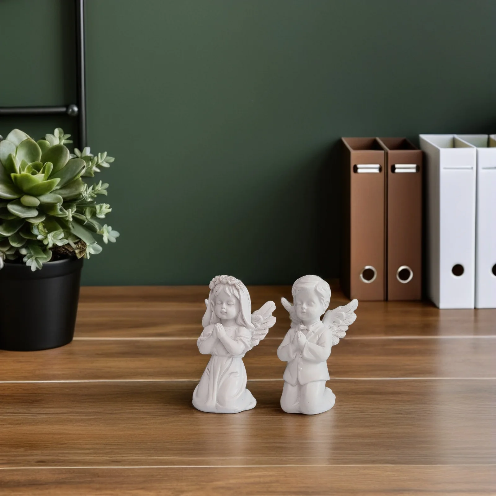 2pcs Resin Figurines Prayer Angel Statue Decor For Desktop Home Office Potted Plants Ornament Gift Resin Angel Home