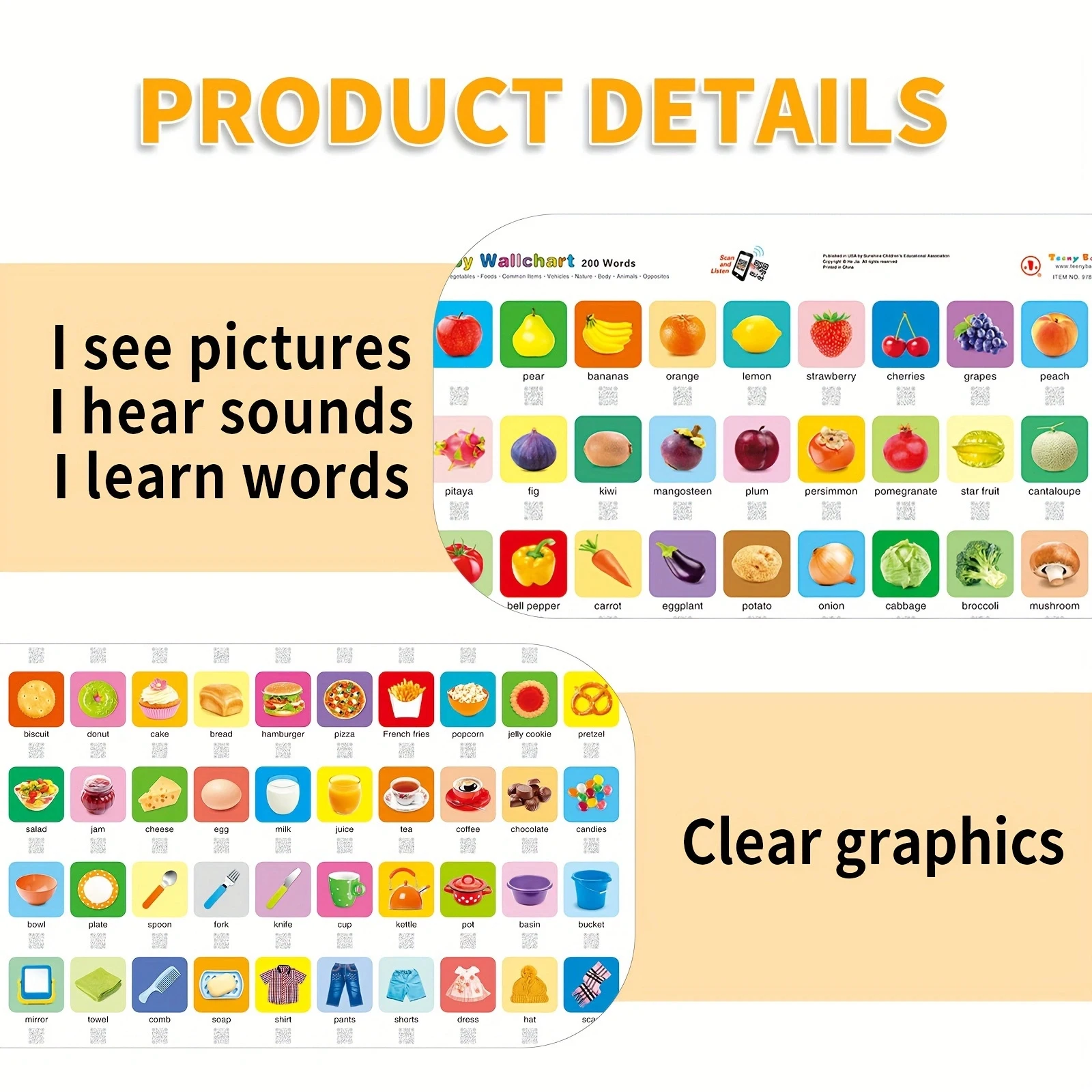 Oversized Crianças Poster Display, Wall Chart, Enlightenment Enhance Cognição das Crianças, Versão em Inglês