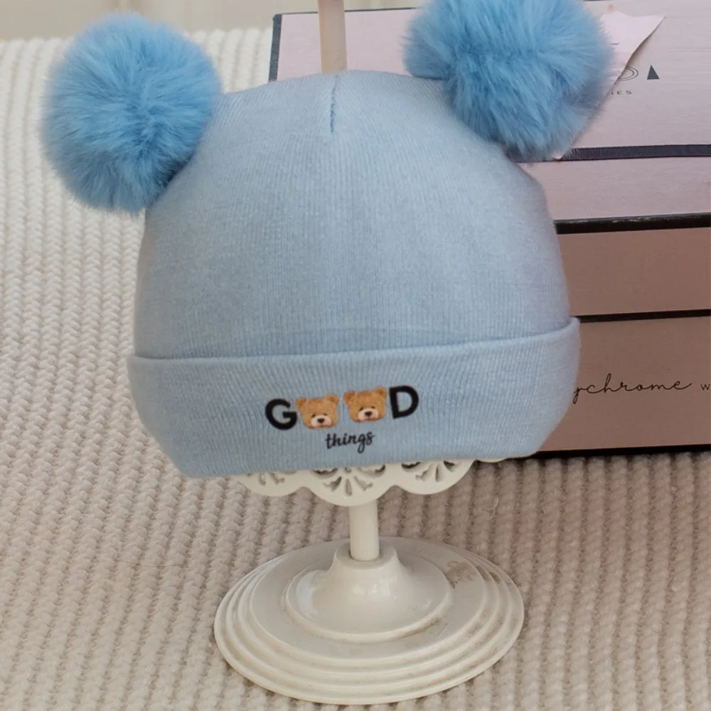 Soft and Skin Friendly Baby Autumn Winter Hairball Cap Breathable Windproof Cartoon Bear Wool Hat Wool Warm Newborn Warm Hat