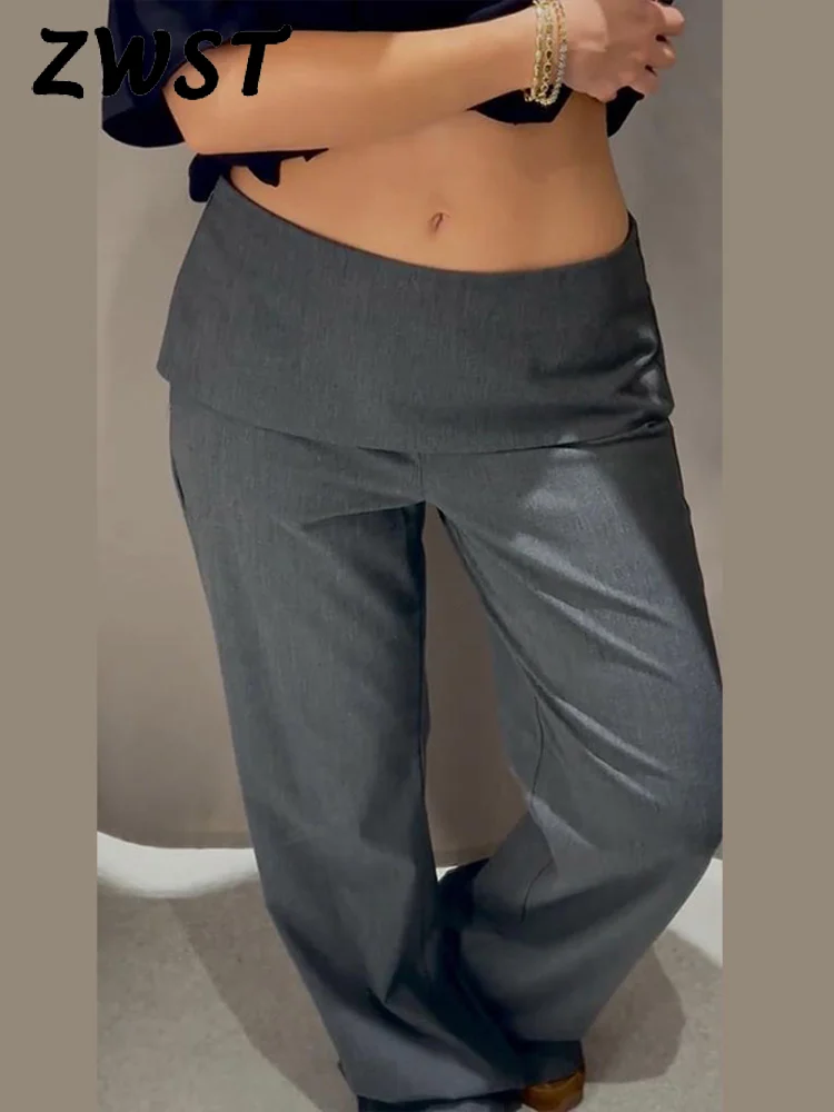 캐주얼 하이웨이스트 스트레이트 팬츠 여성용 솔리드 루즈 시크 하이웨이스트 지퍼 스트리트 바지 여성용 올매치 그레이 바텀 레이디